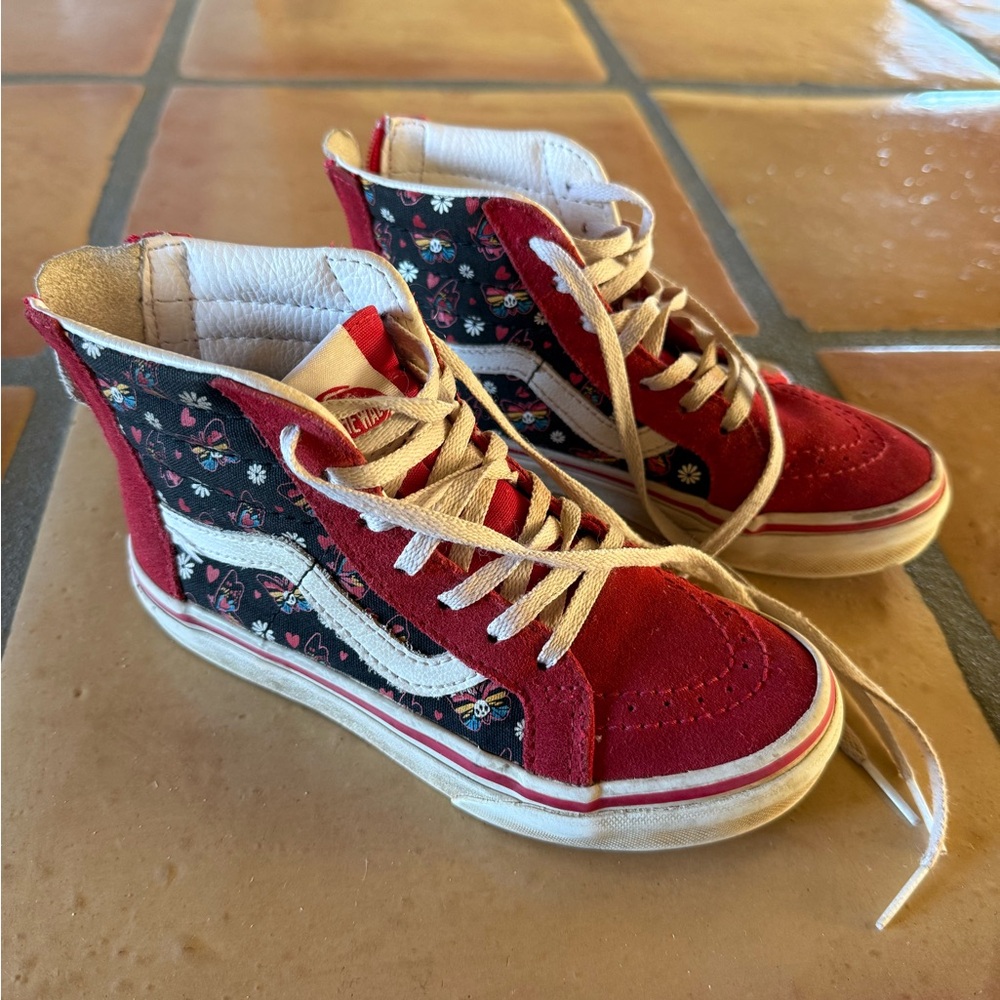 Girls red butterfly floral high top vans